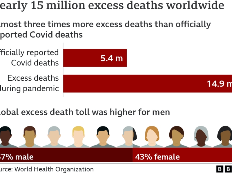 The WHO estimates of Covid worldwide officially reported deaths vs. actual excess deaths from the pandemic
